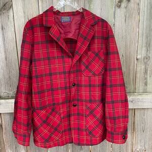 Pendleton Jacket Shacket 100% Virgin Wool Vintage Buffalo‎ Plaid Medium 1960s